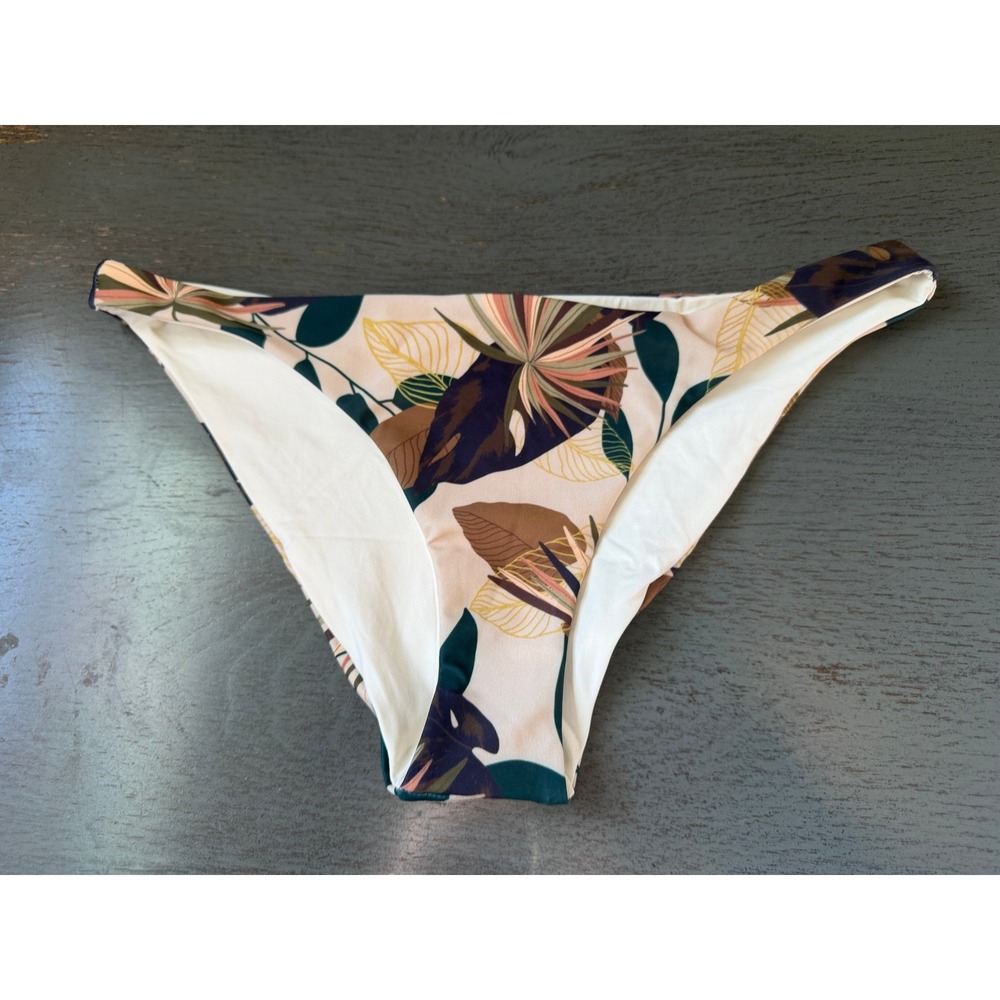 L*Space Tropical Palm Leaf Print Bikini Bottom Medium BTM 217-M-BGM Tan Teal